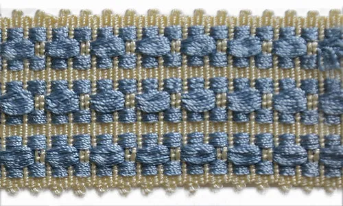 1 3/4" Mock Basketweave Sky Blue & Ivory Woven Trim