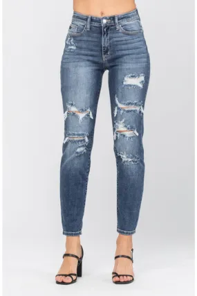 5 & 7 ONLY Judy Blue : Not Your Boyfriend's Denim - High Rise Distressed Boyfriend Jeans