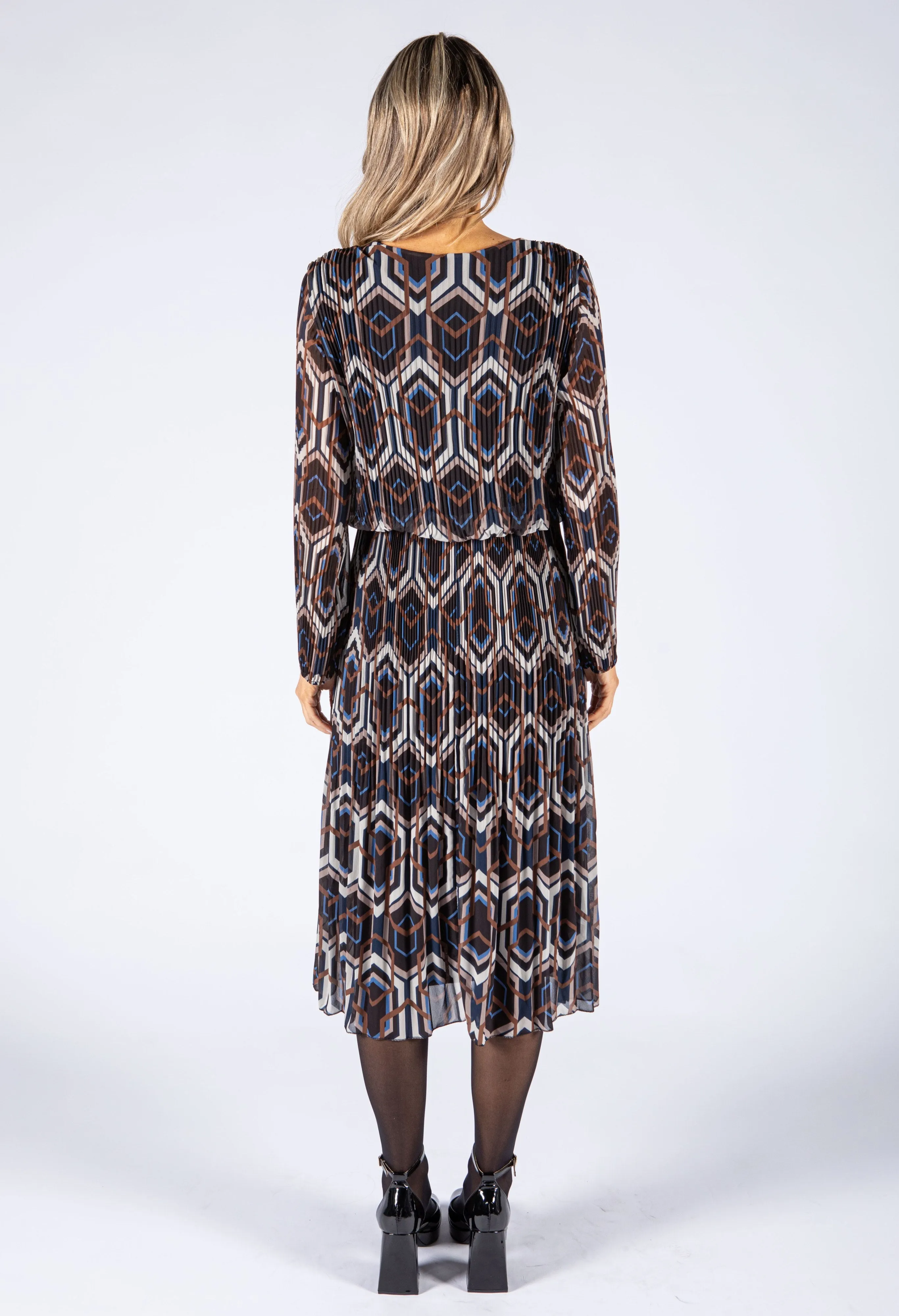 Abstract Print Plisse Popover Dress