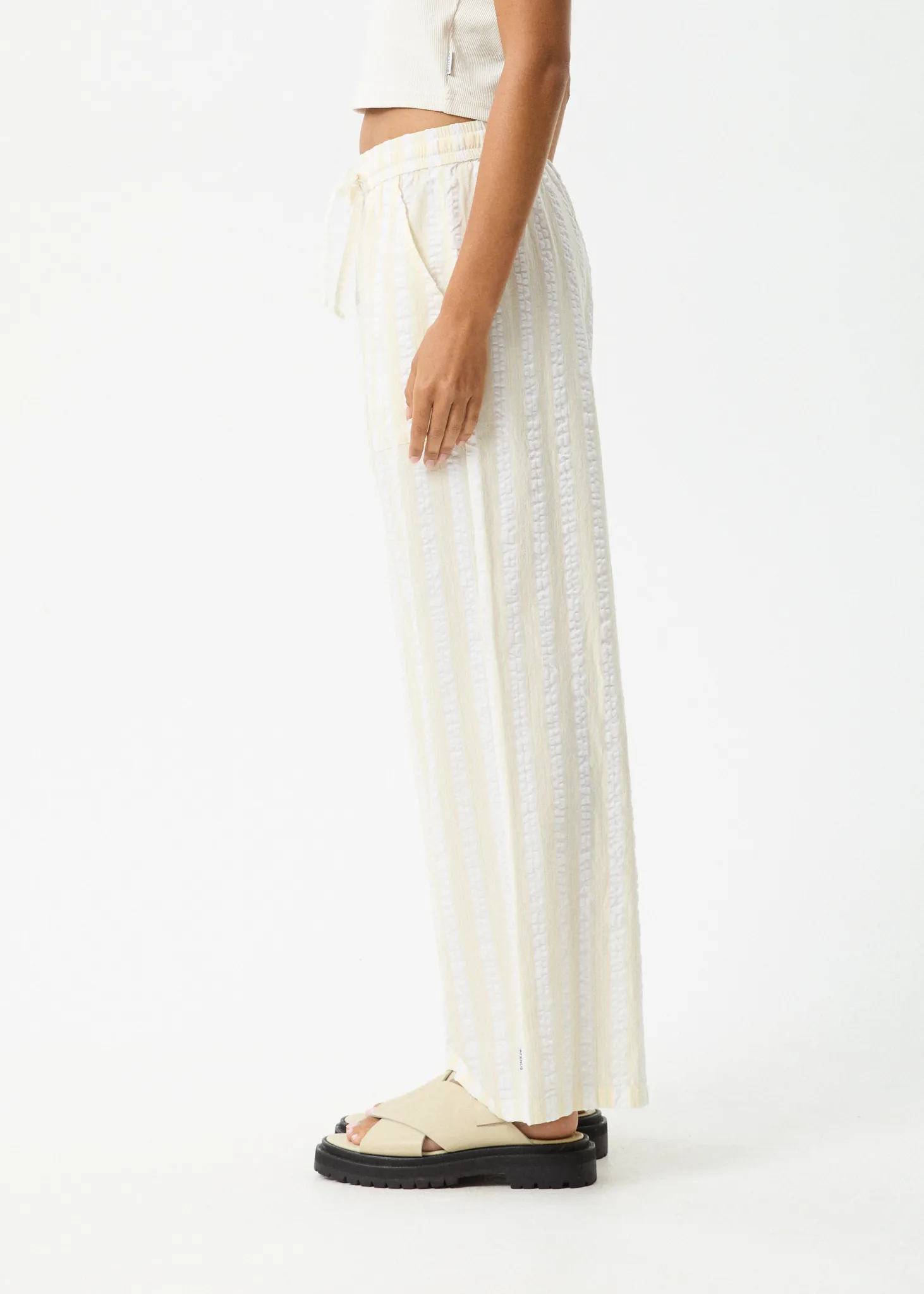 AFENDS Womens Splice - Wide Leg Pants - White / Lemongrass