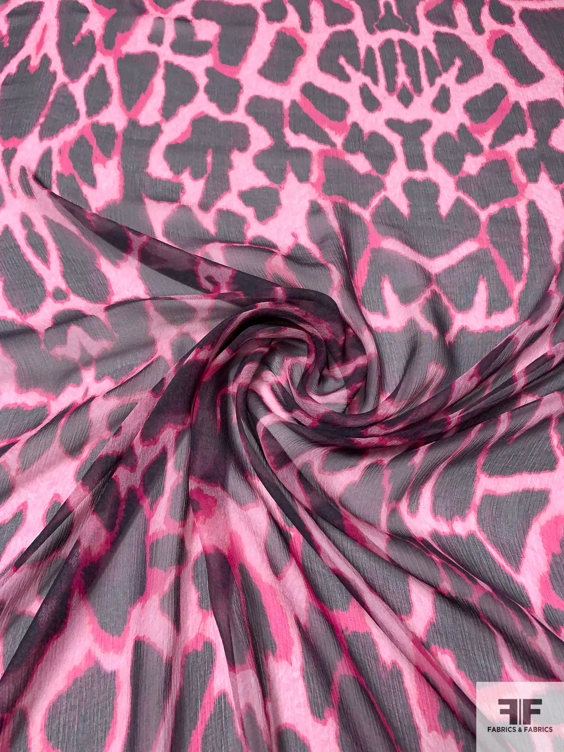 Animal Pattern Printed Silk Chiffon - Hot Pink / Light Pink / Black