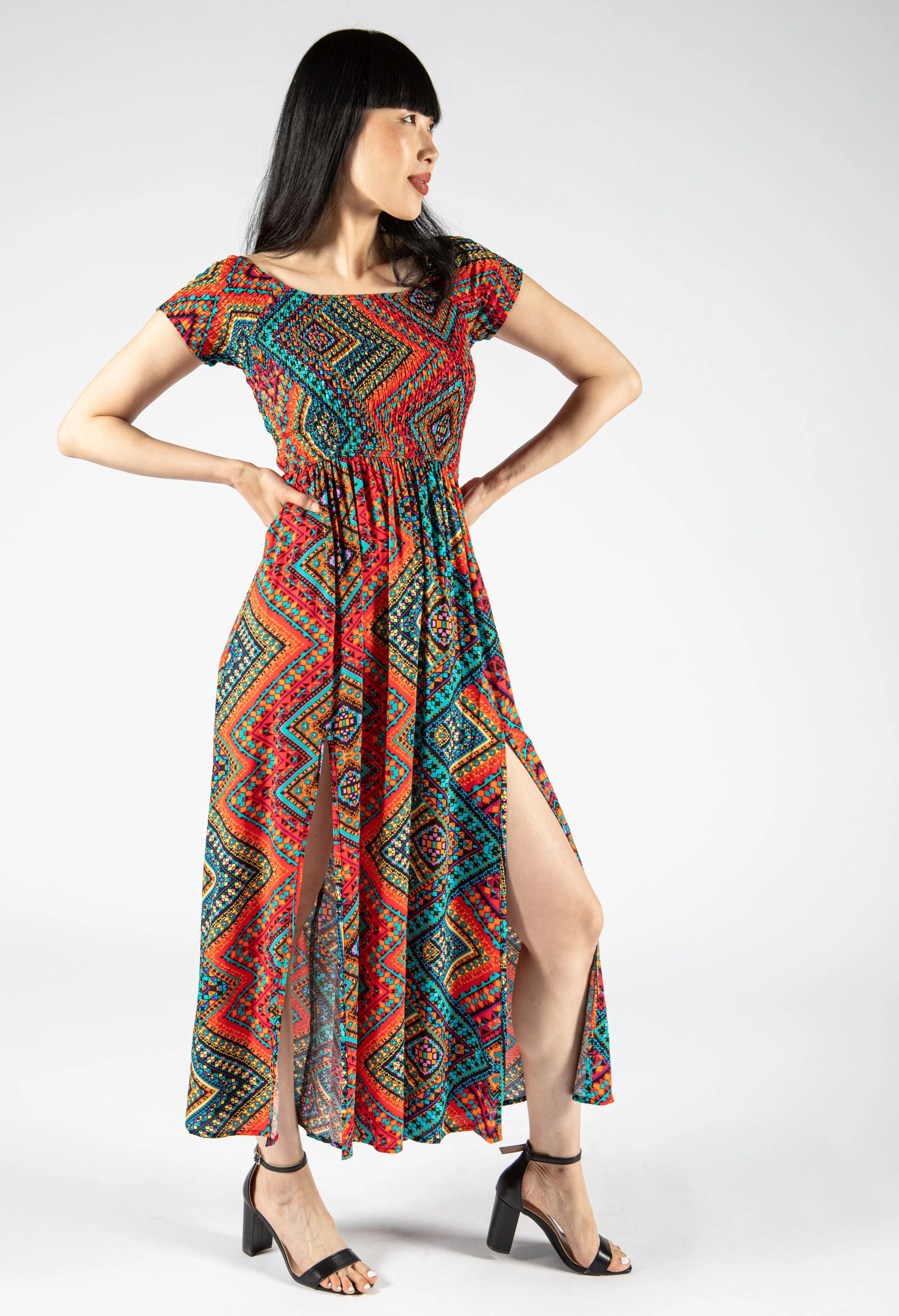 Aztec Print Spilt Hem Dress