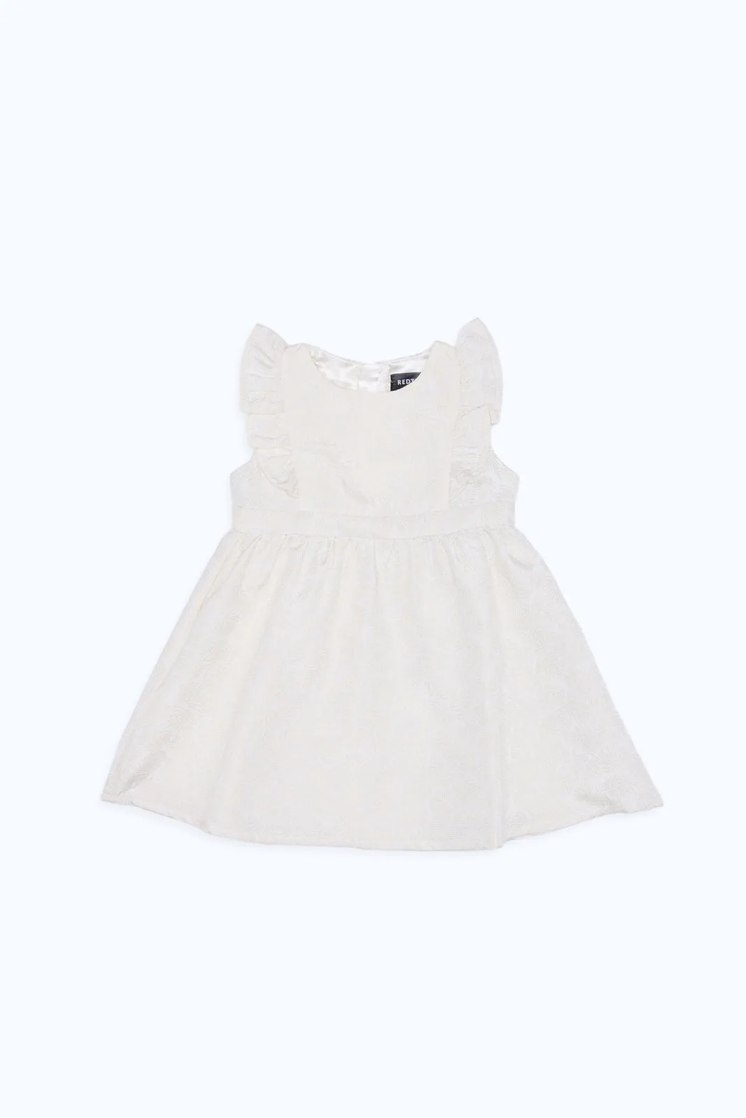 Baby Girls Beige Jacquard Front Frill Dress