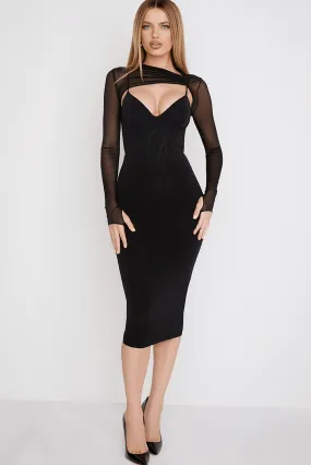 Beatrice Black Stylish Corset Midi Dress