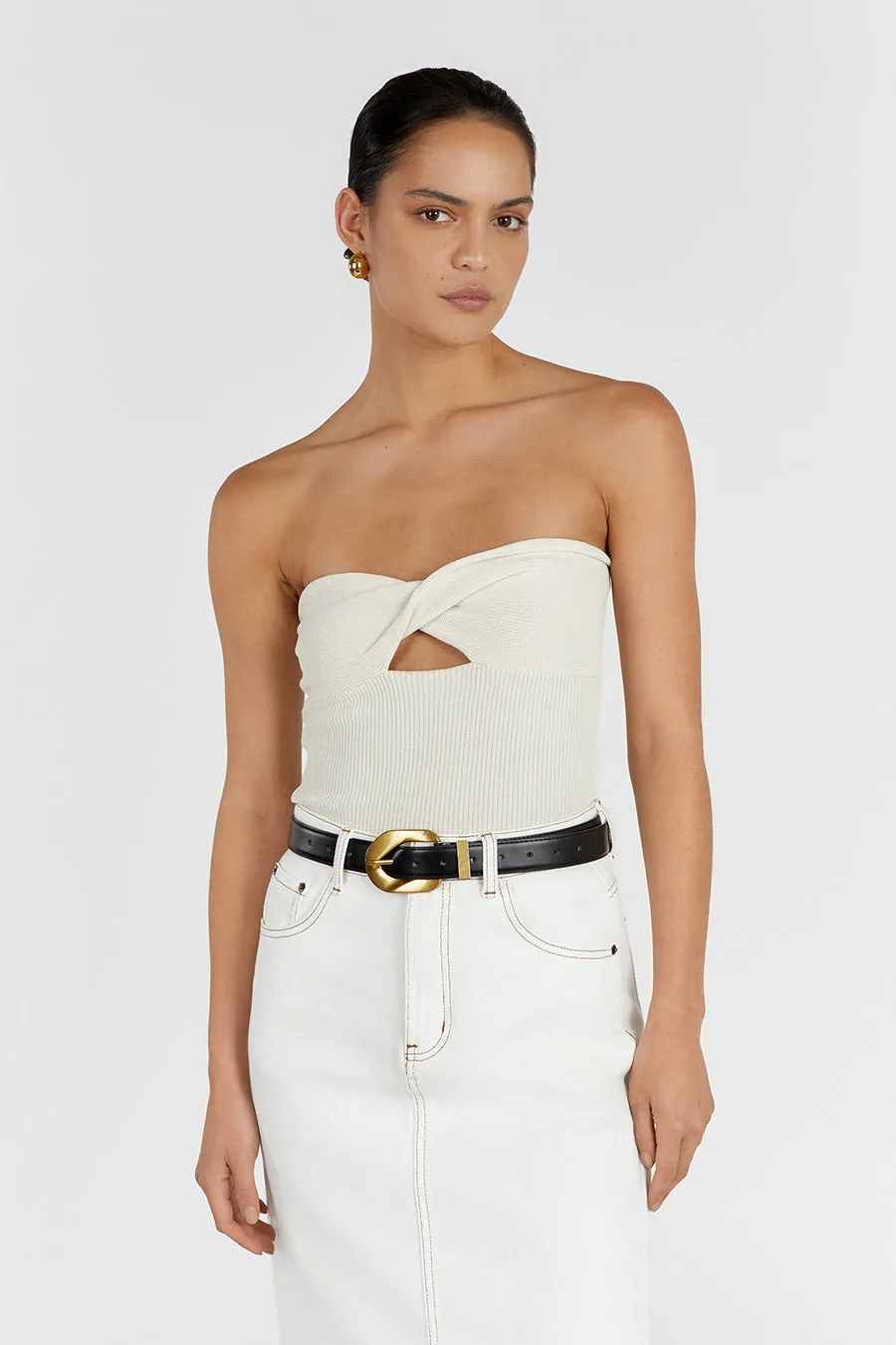 BIANCA CREAM BANDEAU KNIT TOP