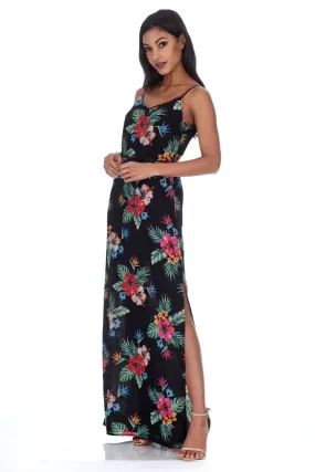 Black Floral Spaghetti Strap Maxi Dress