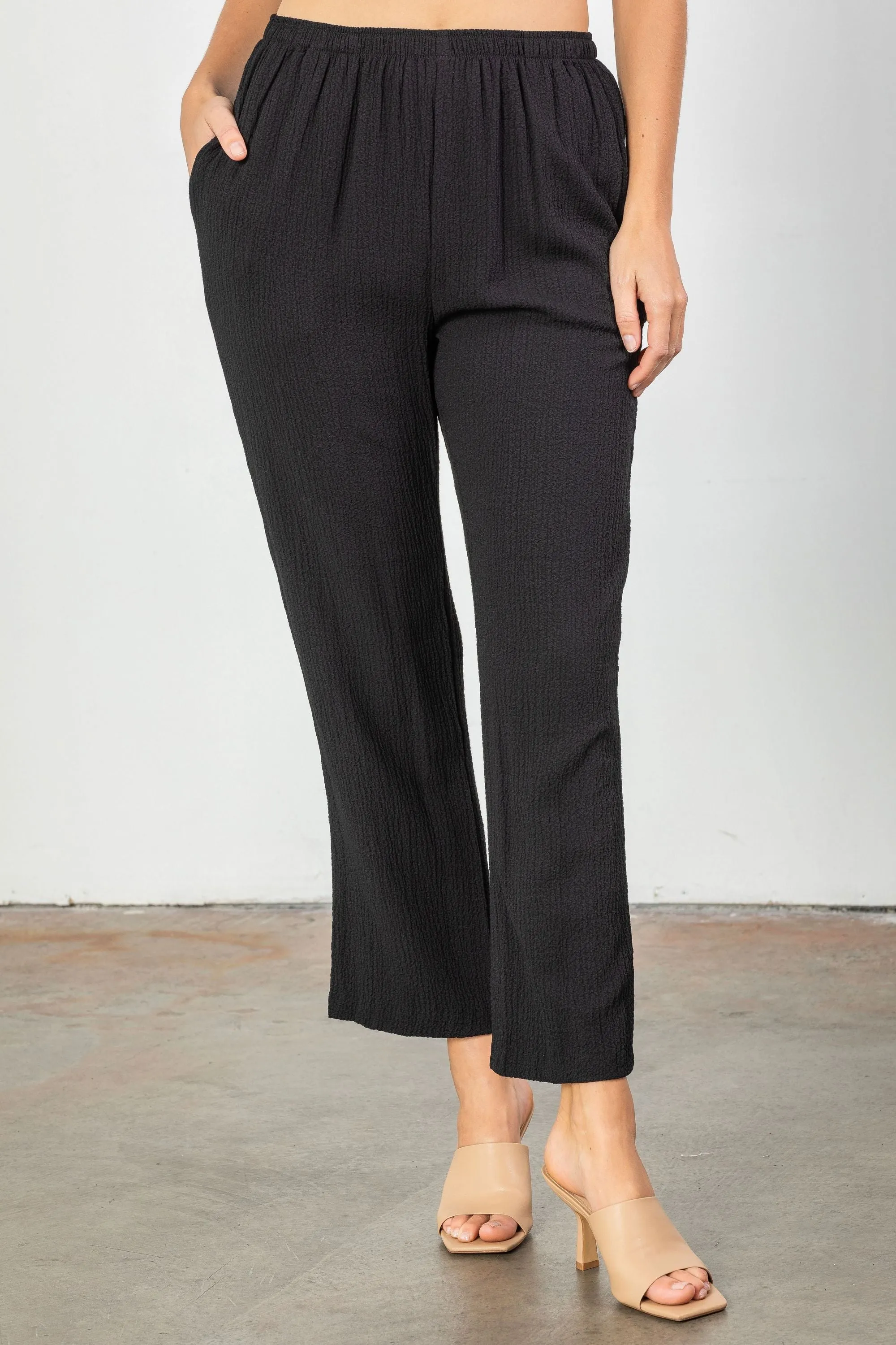 Black Straight Leg Textured Pants