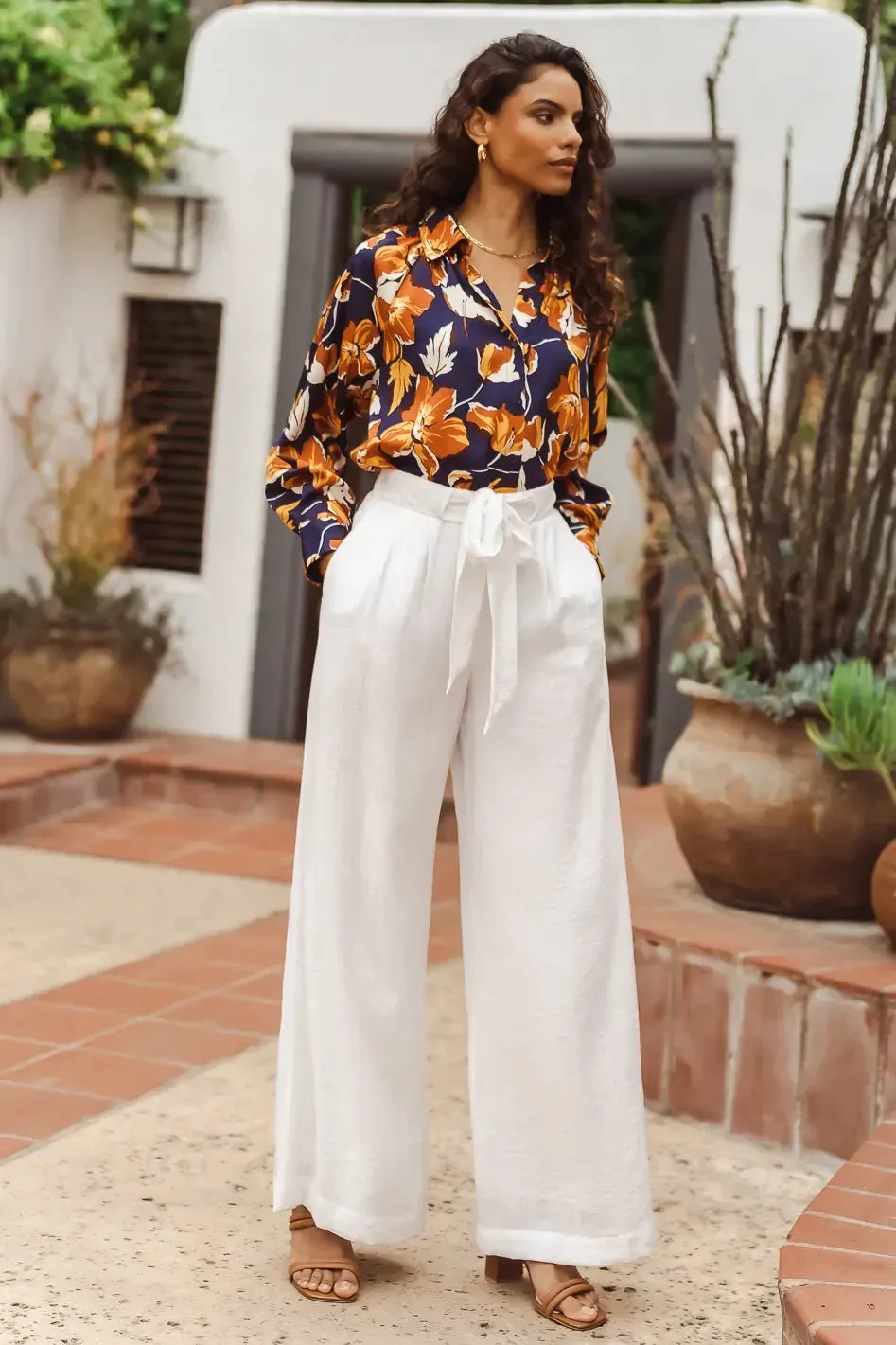 Brecken Wide Leg Pants in White - FINAL SALE