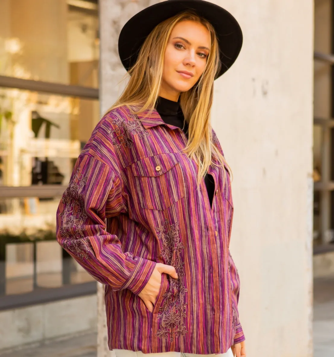 Burgundy Striped Shirt/Jacket