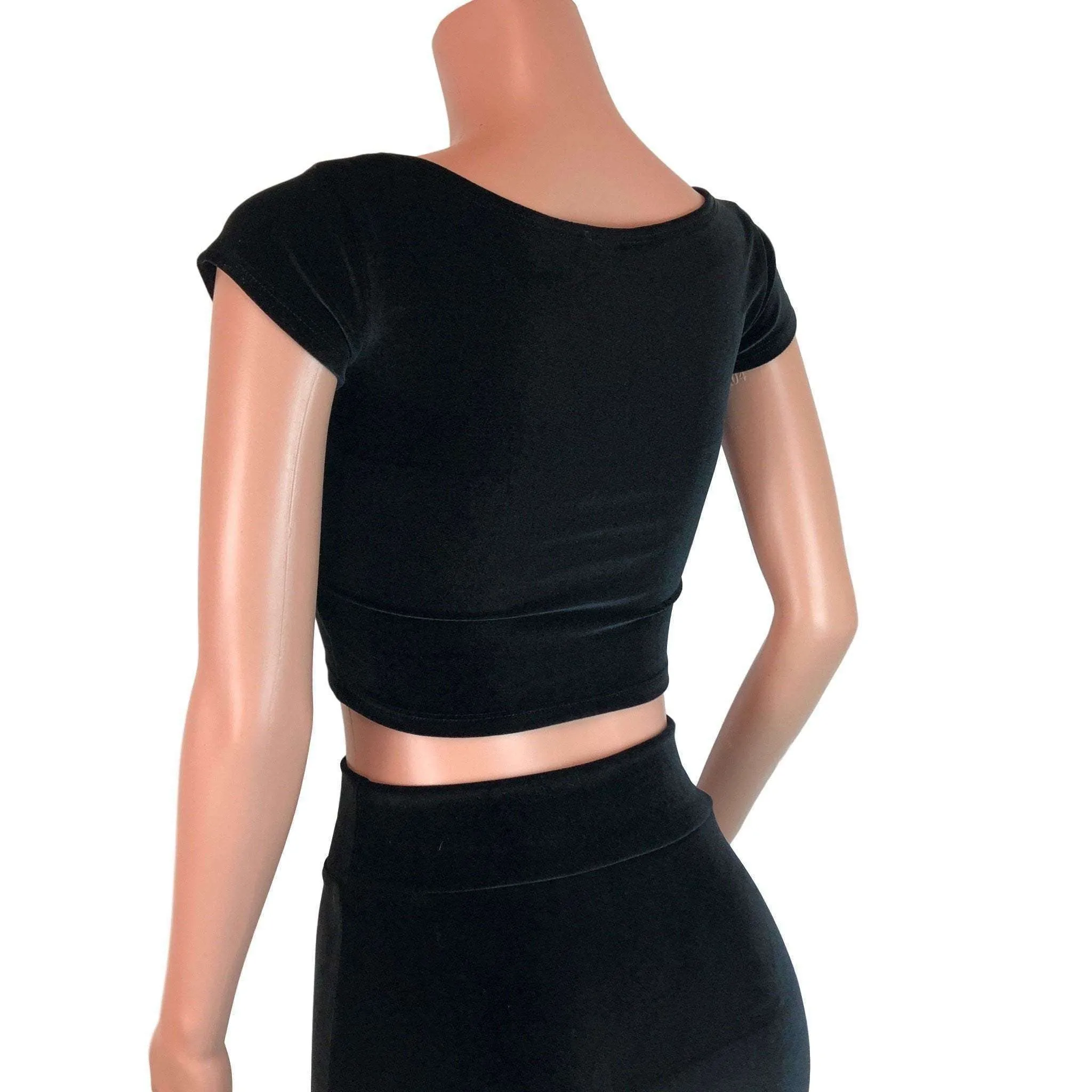 Cap Sleeve Crop Top - Black Velvet