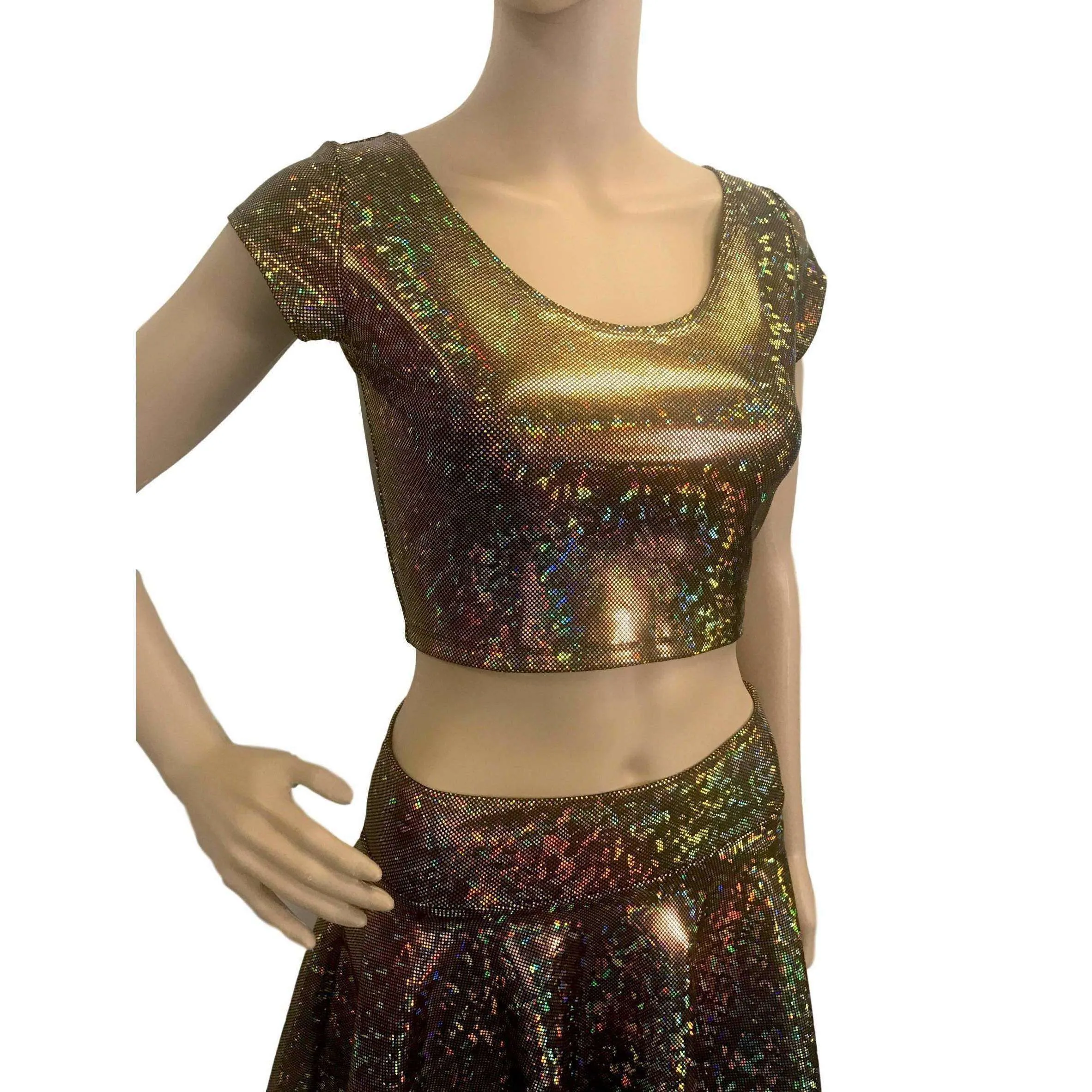 Cap Sleeve Crop Top - Gold on Black Shattered Glass