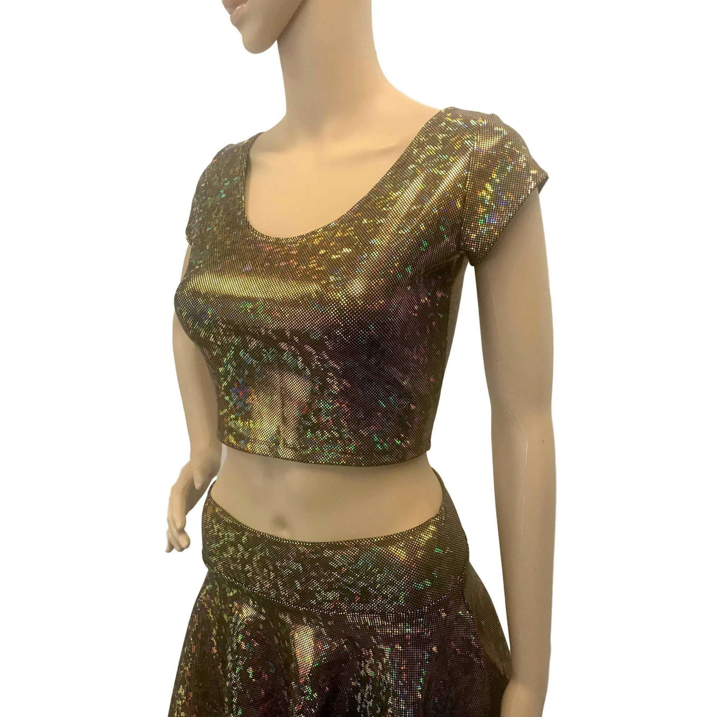 Cap Sleeve Crop Top - Gold on Black Shattered Glass