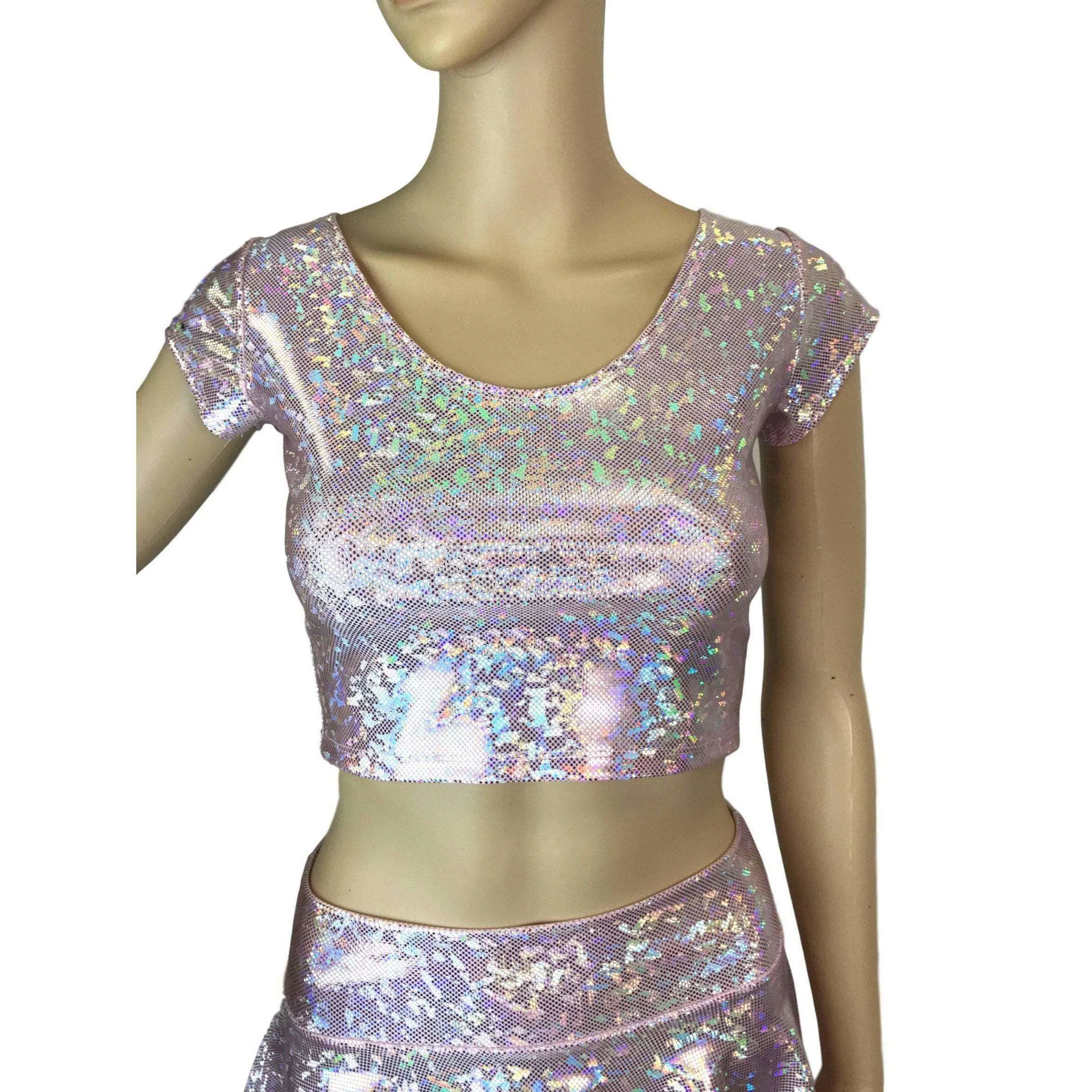 Cap Sleeve Crop Top - Light Pink Shattered Glass