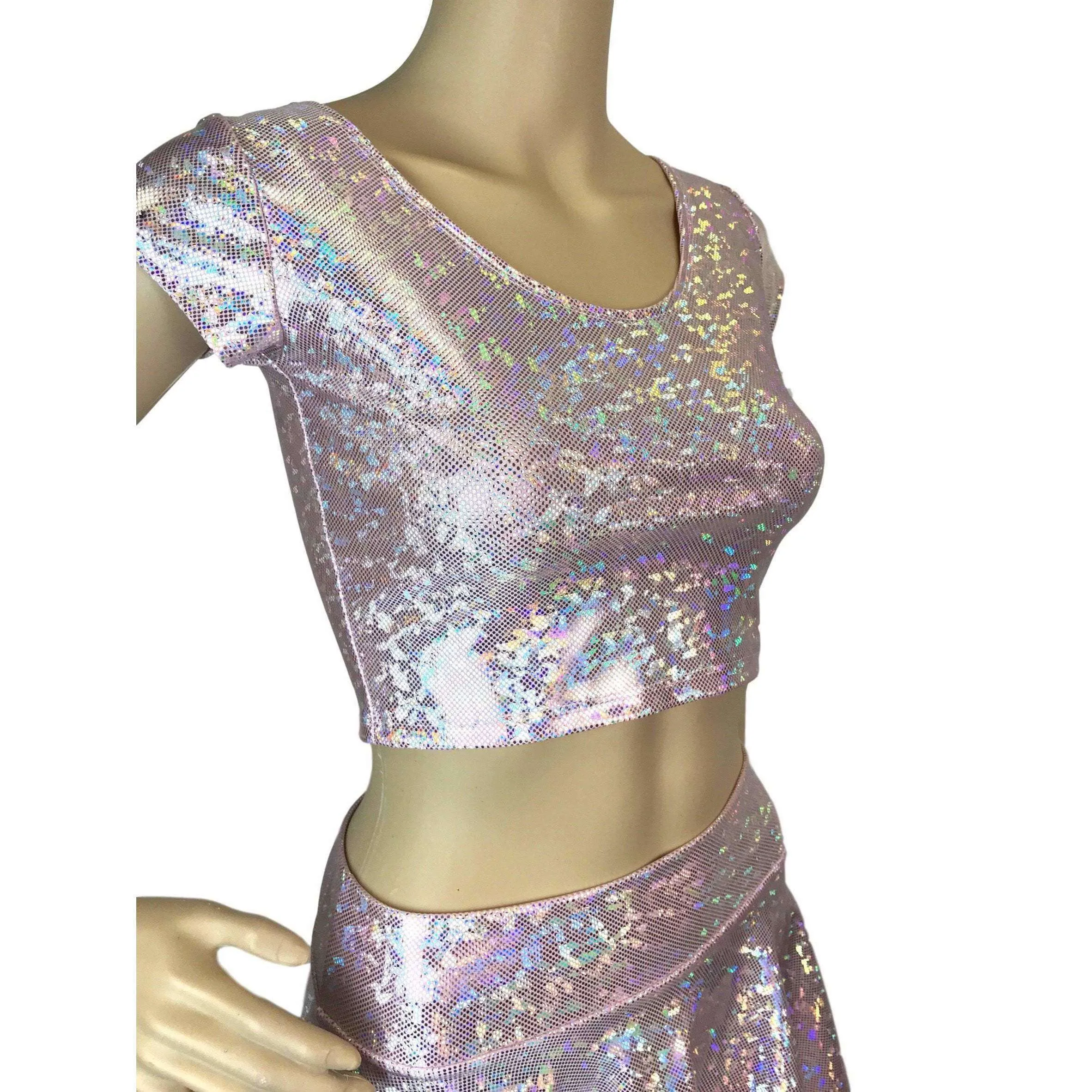 Cap Sleeve Crop Top - Light Pink Shattered Glass