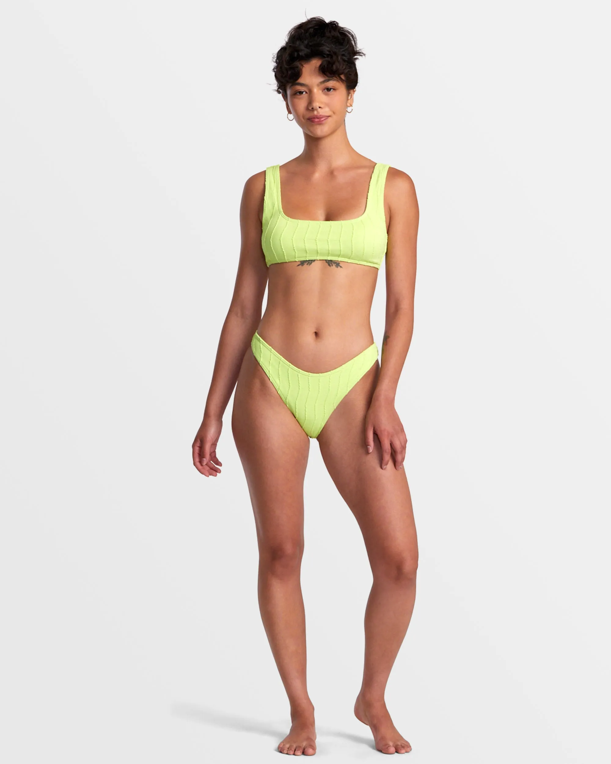 Chevy Grooves High Leg French Bikini Bottoms - Neon Green