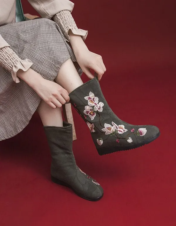 Chinese Ethnic Style Embroidered Winter Cotton Boots