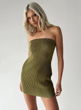 Christian Strapless Mini Dress Green