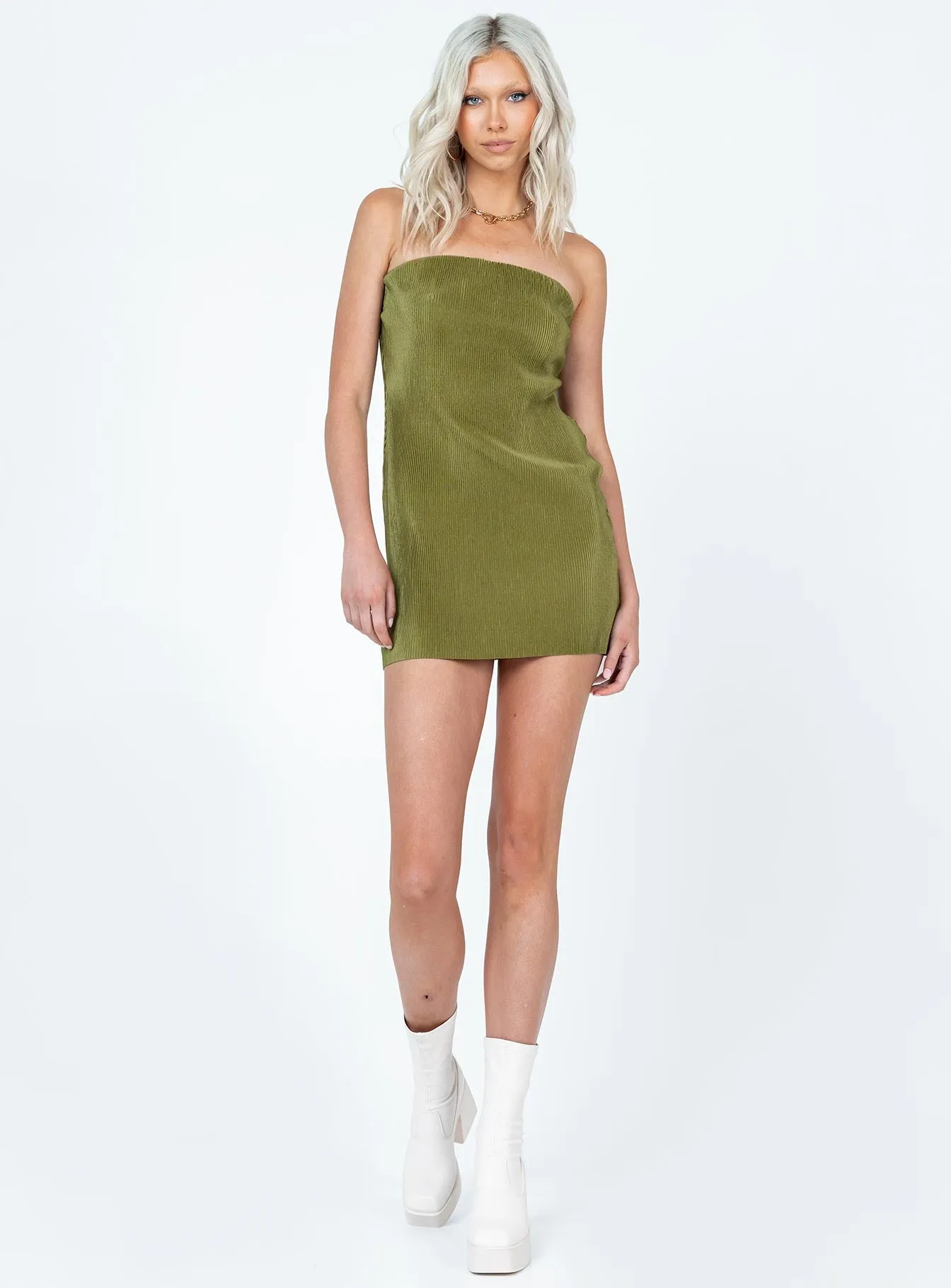 Christian Strapless Mini Dress Green