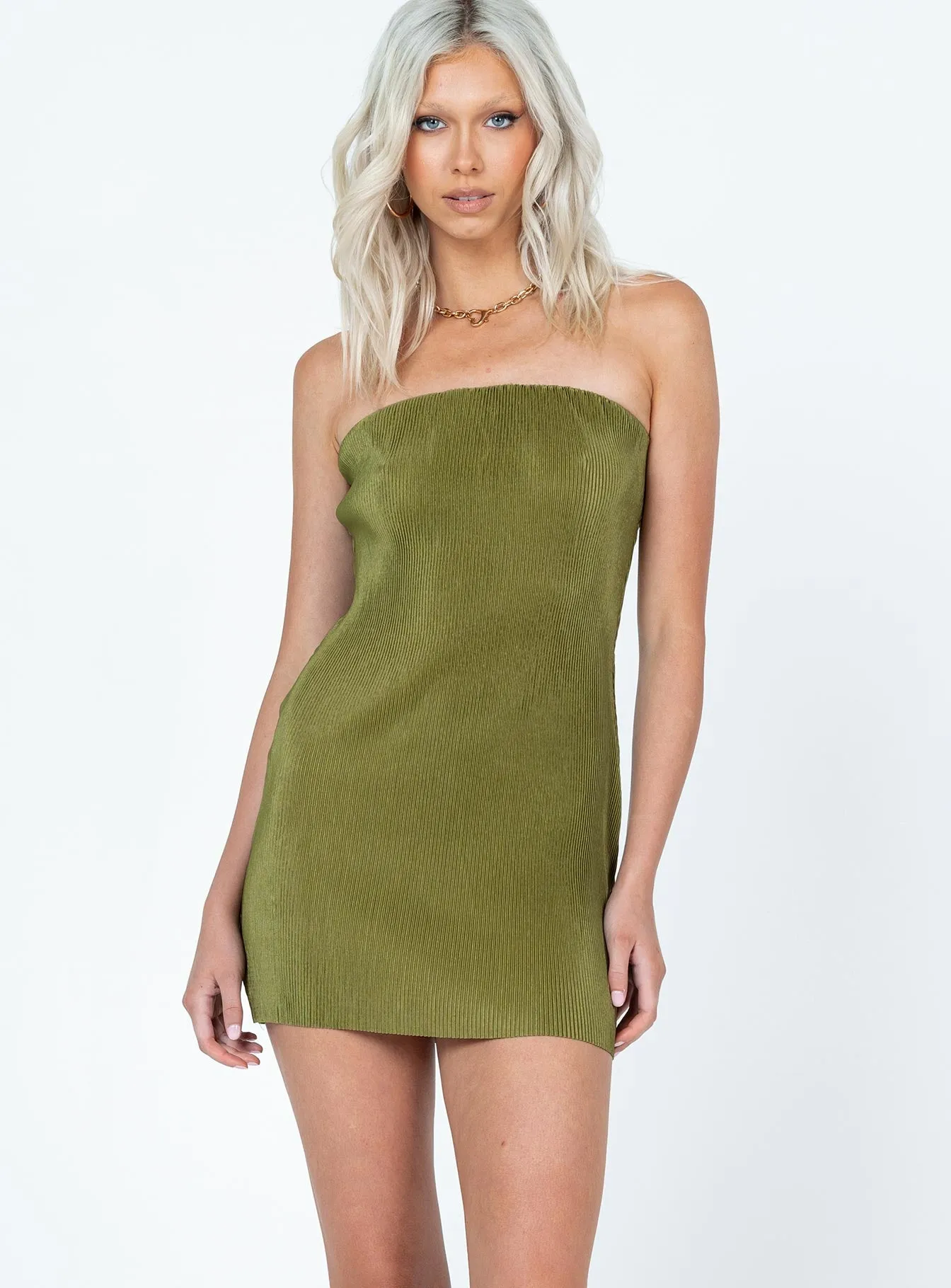 Christian Strapless Mini Dress Green