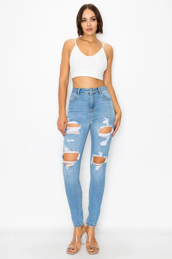 Clara - Super High Rise Heavy Destructed Premium Skinny