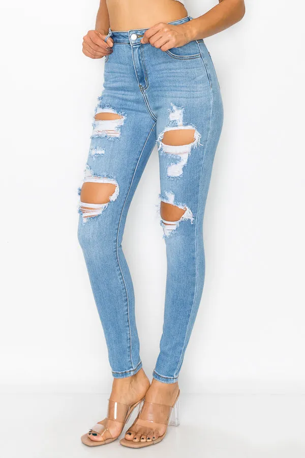 Clara - Super High Rise Heavy Destructed Premium Skinny