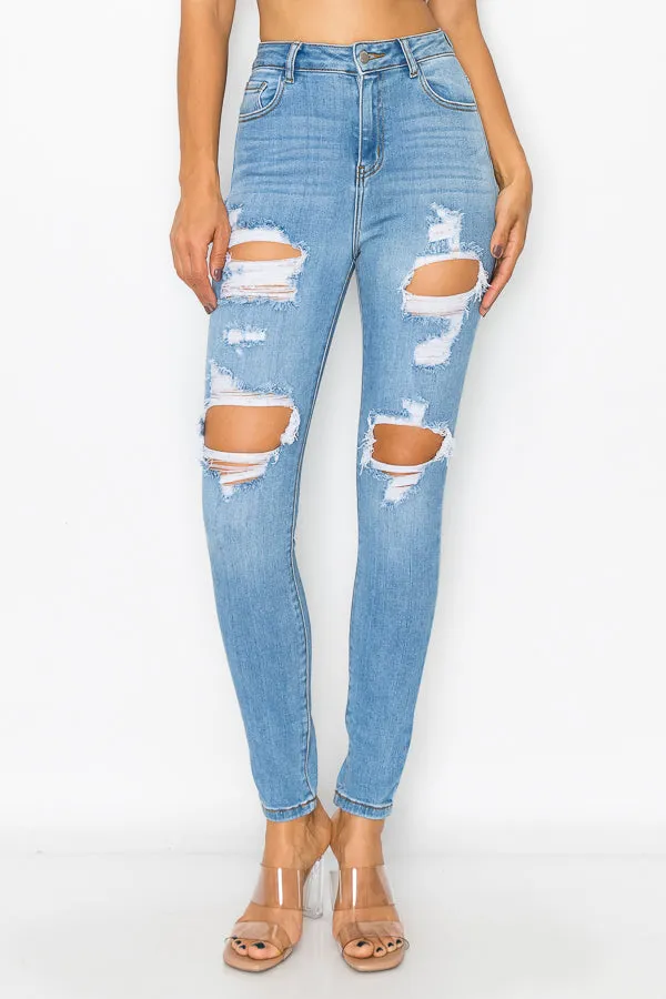 Clara - Super High Rise Heavy Destructed Premium Skinny