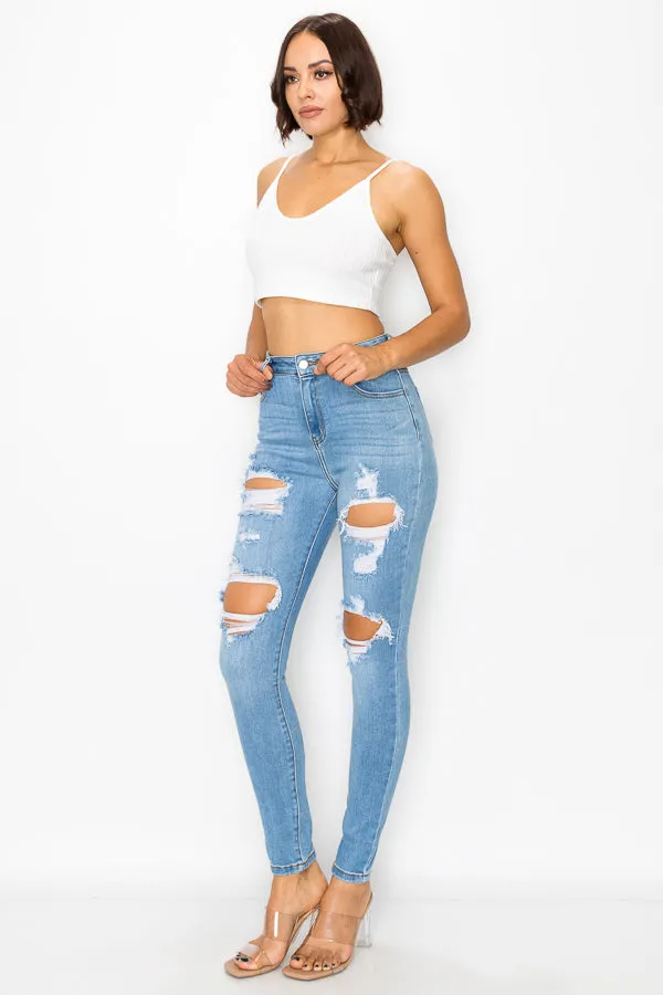 Clara - Super High Rise Heavy Destructed Premium Skinny