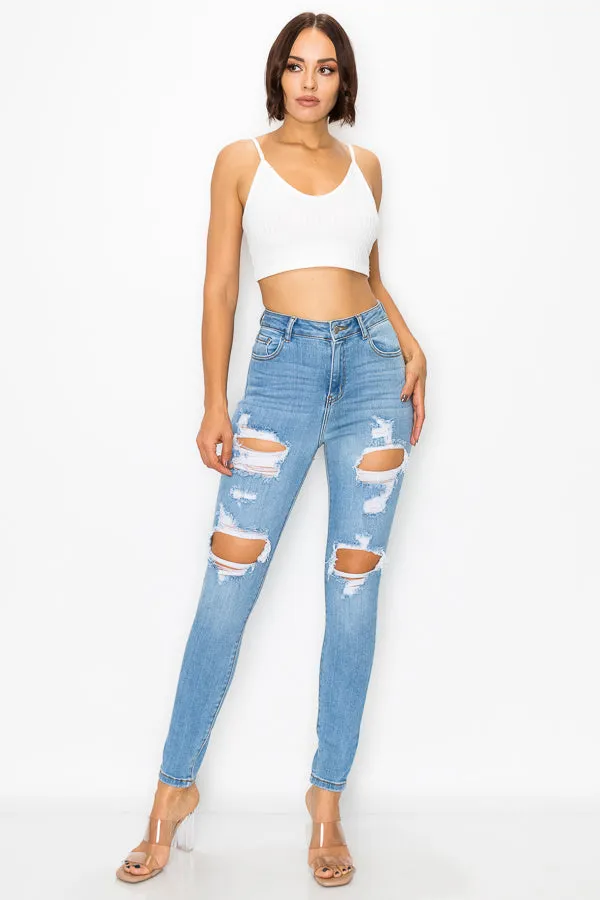 Clara - Super High Rise Heavy Destructed Premium Skinny