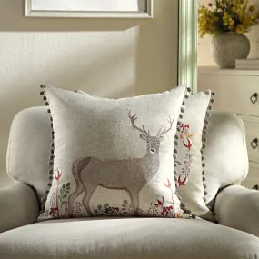 Country Collection Stag Embroidered Linen Blend Cushion