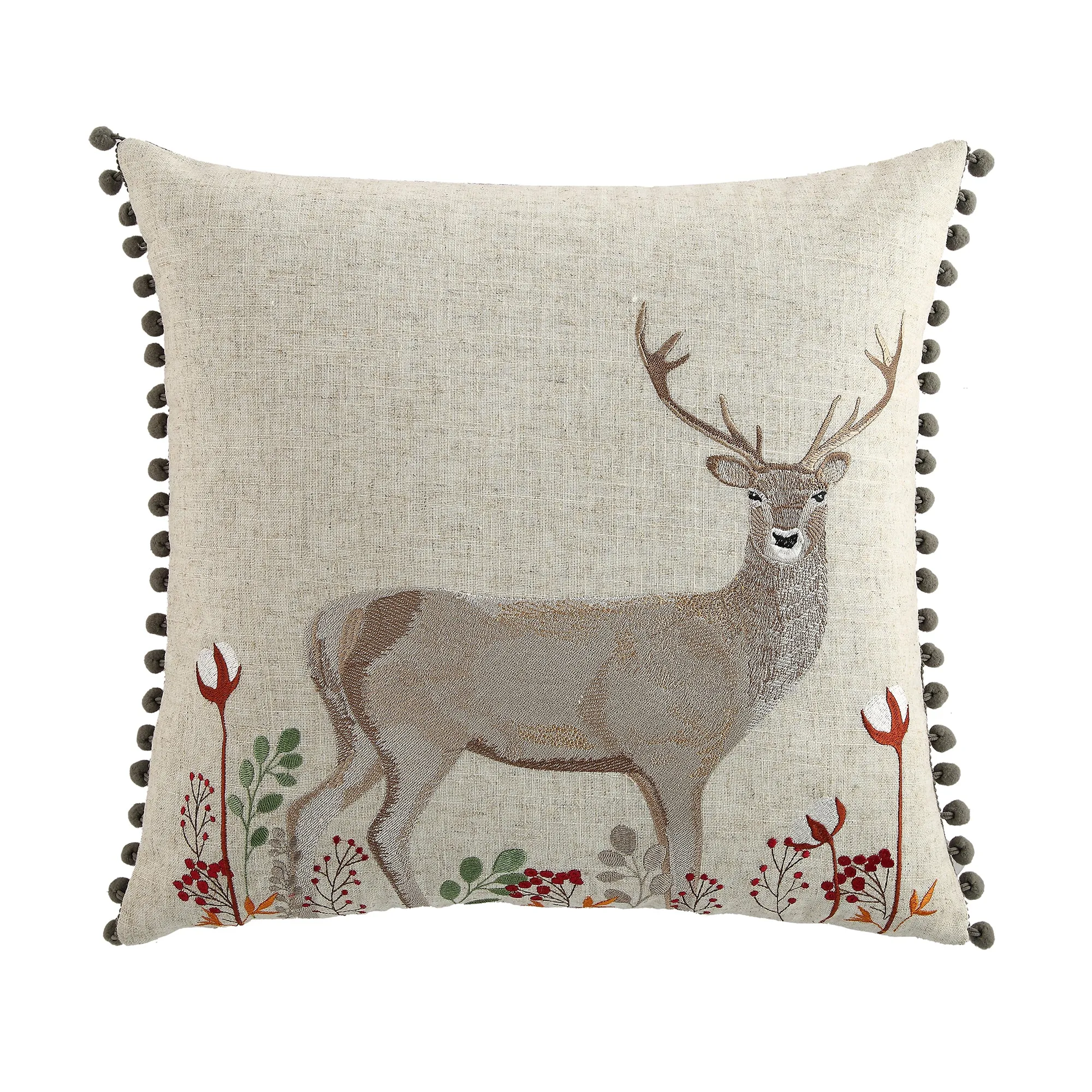 Country Collection Stag Embroidered Linen Blend Cushion