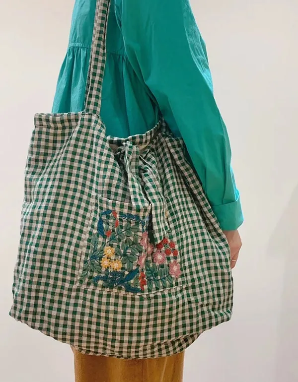 Country Style Embroidered Plaid Shoulder Bag