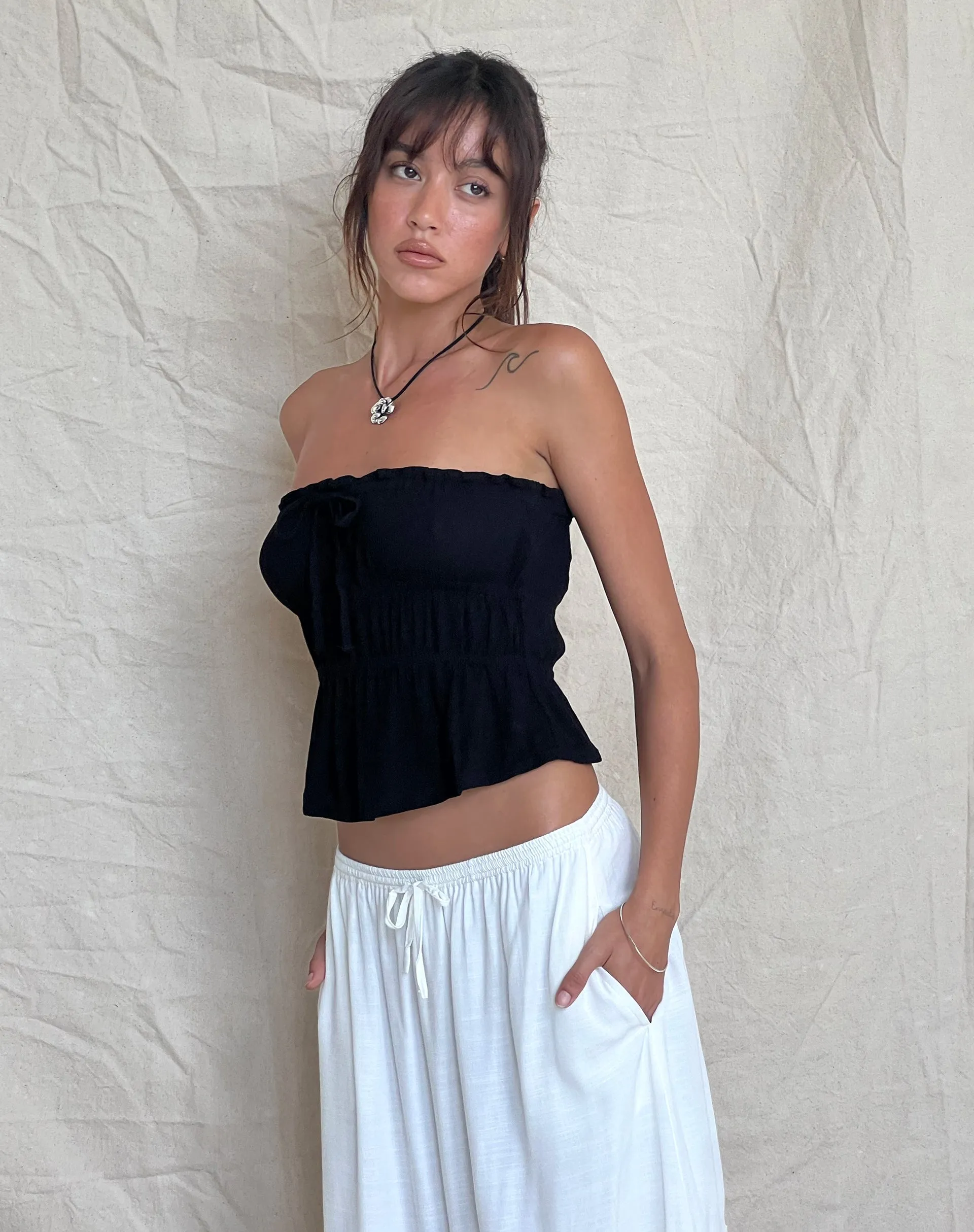 Cove Bandeau Top in Crinkle Black