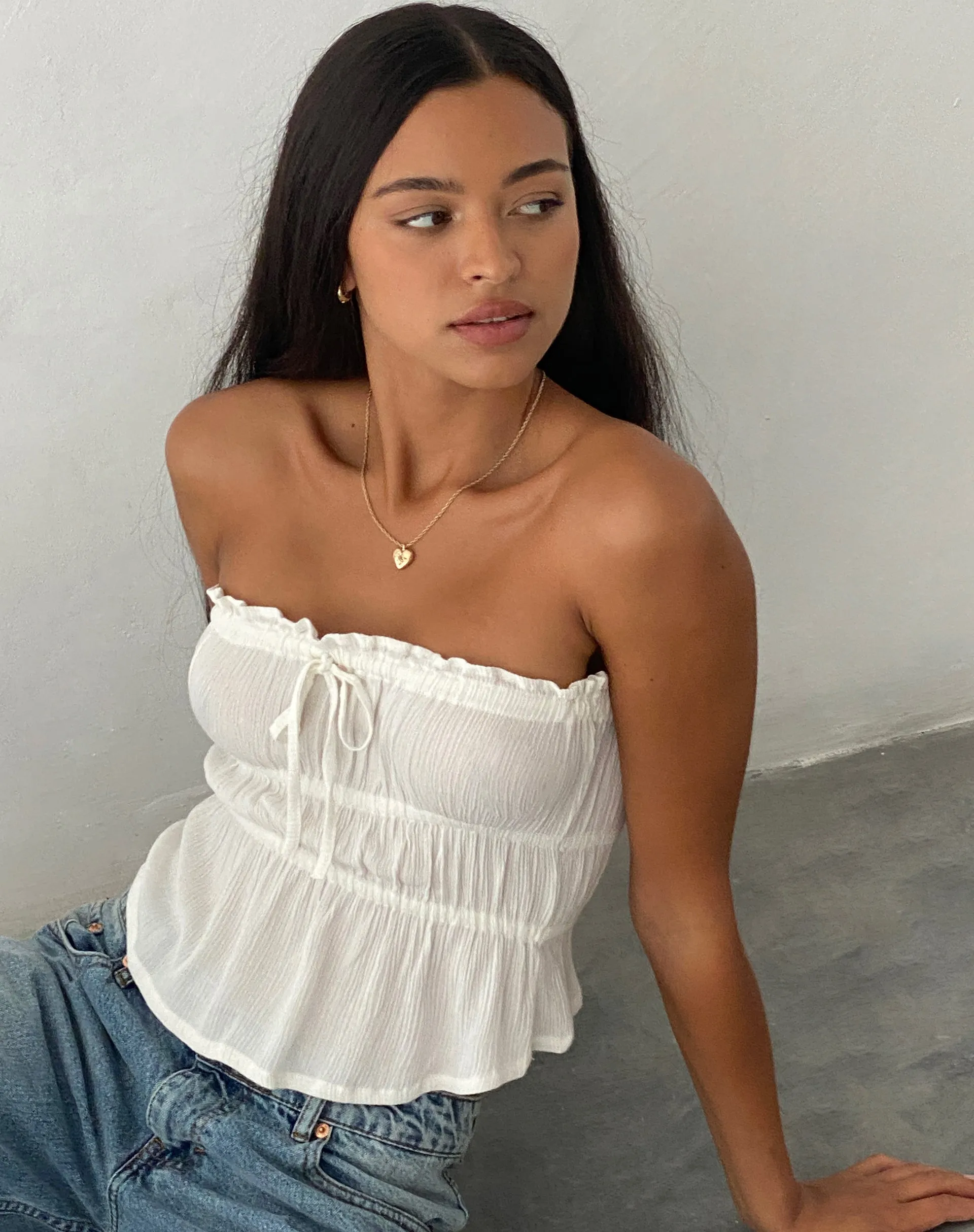 Cove Bandeau Top in Crinkle Off White