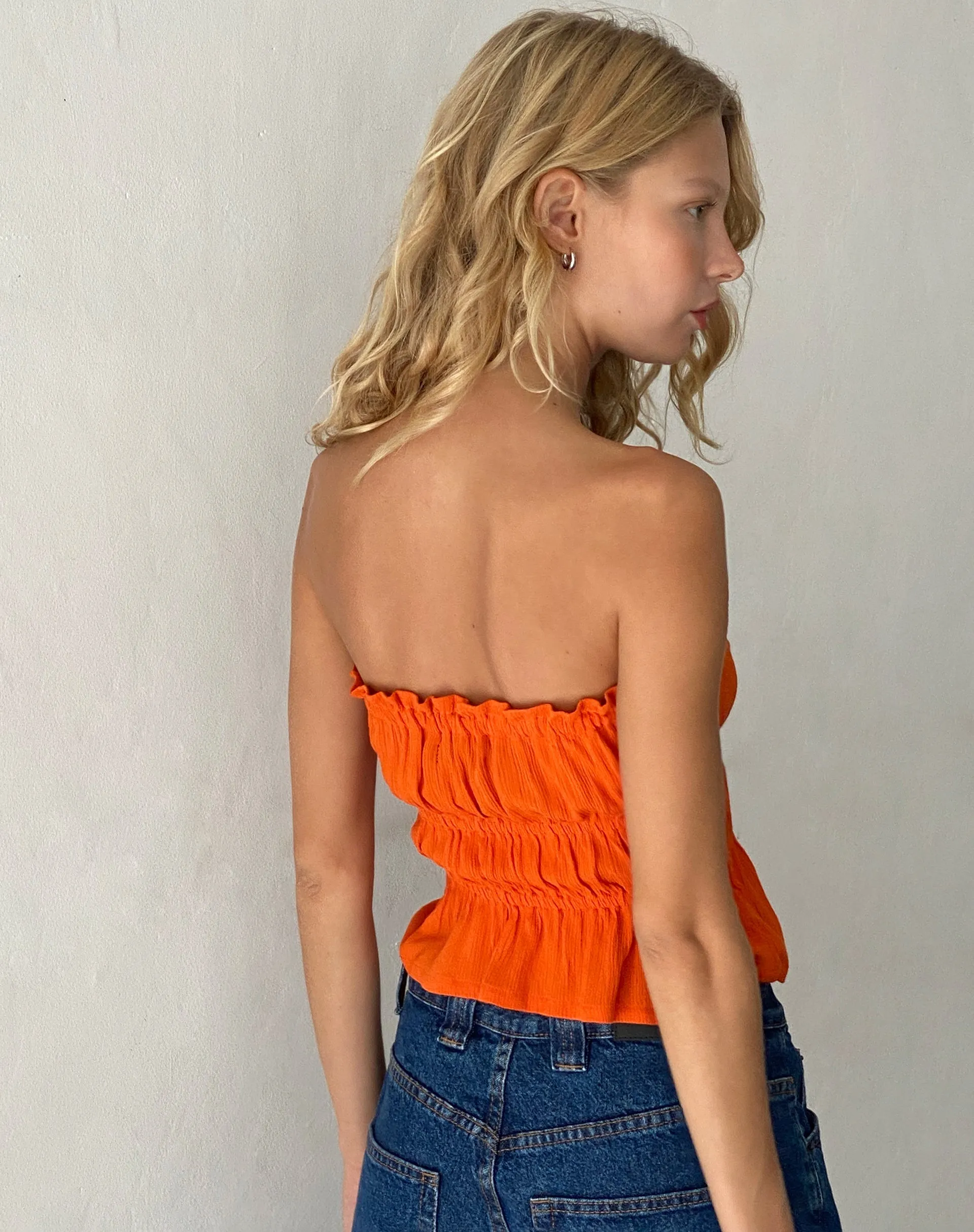 Cove Bandeau Top in Crinkle Orange