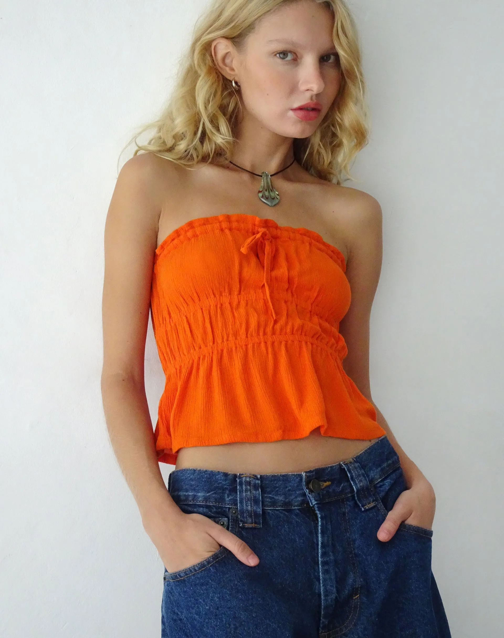 Cove Bandeau Top in Crinkle Orange