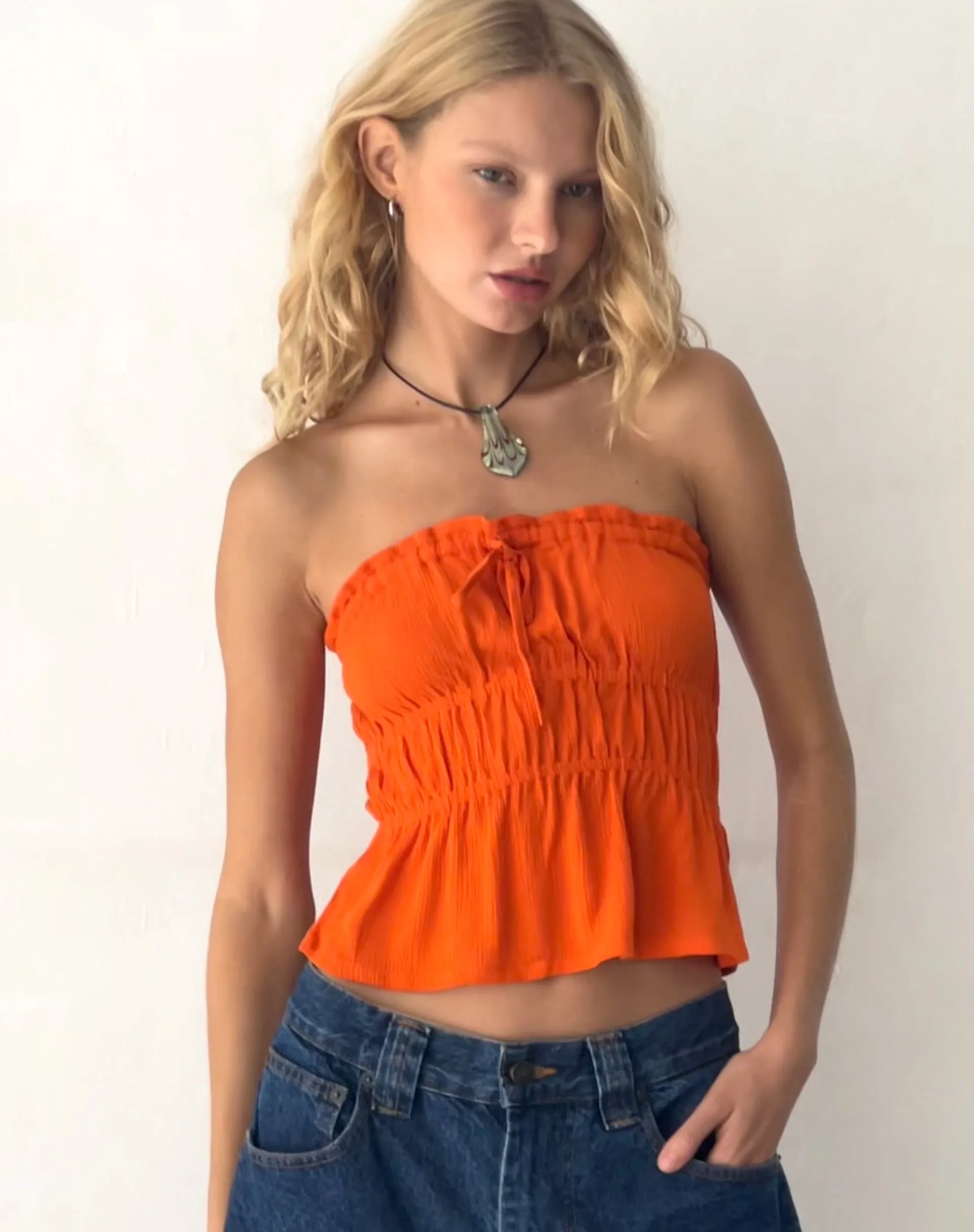 Cove Bandeau Top in Crinkle Orange