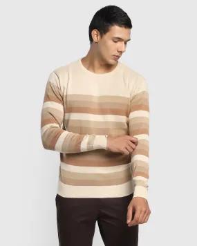 Crew Neck Beige Striped Sweater - Dora