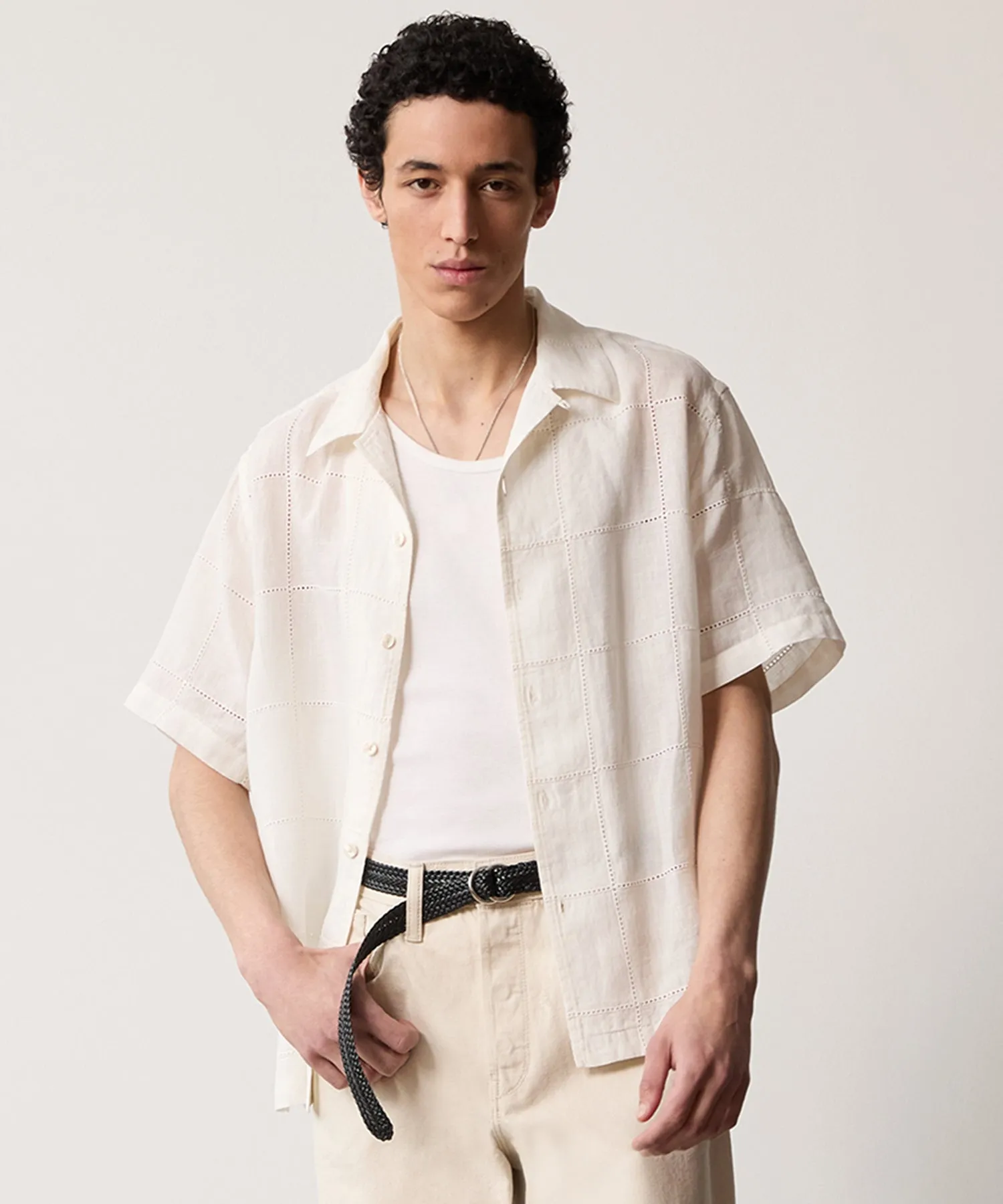 Cropped Embroidered Ajour Shirt in White