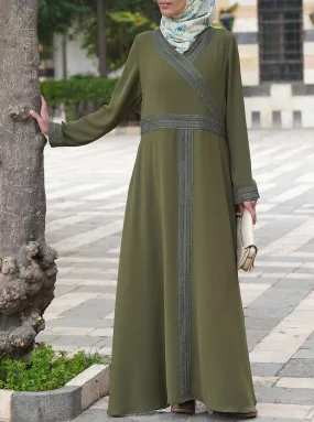 Crossover Lace Trim Abaya