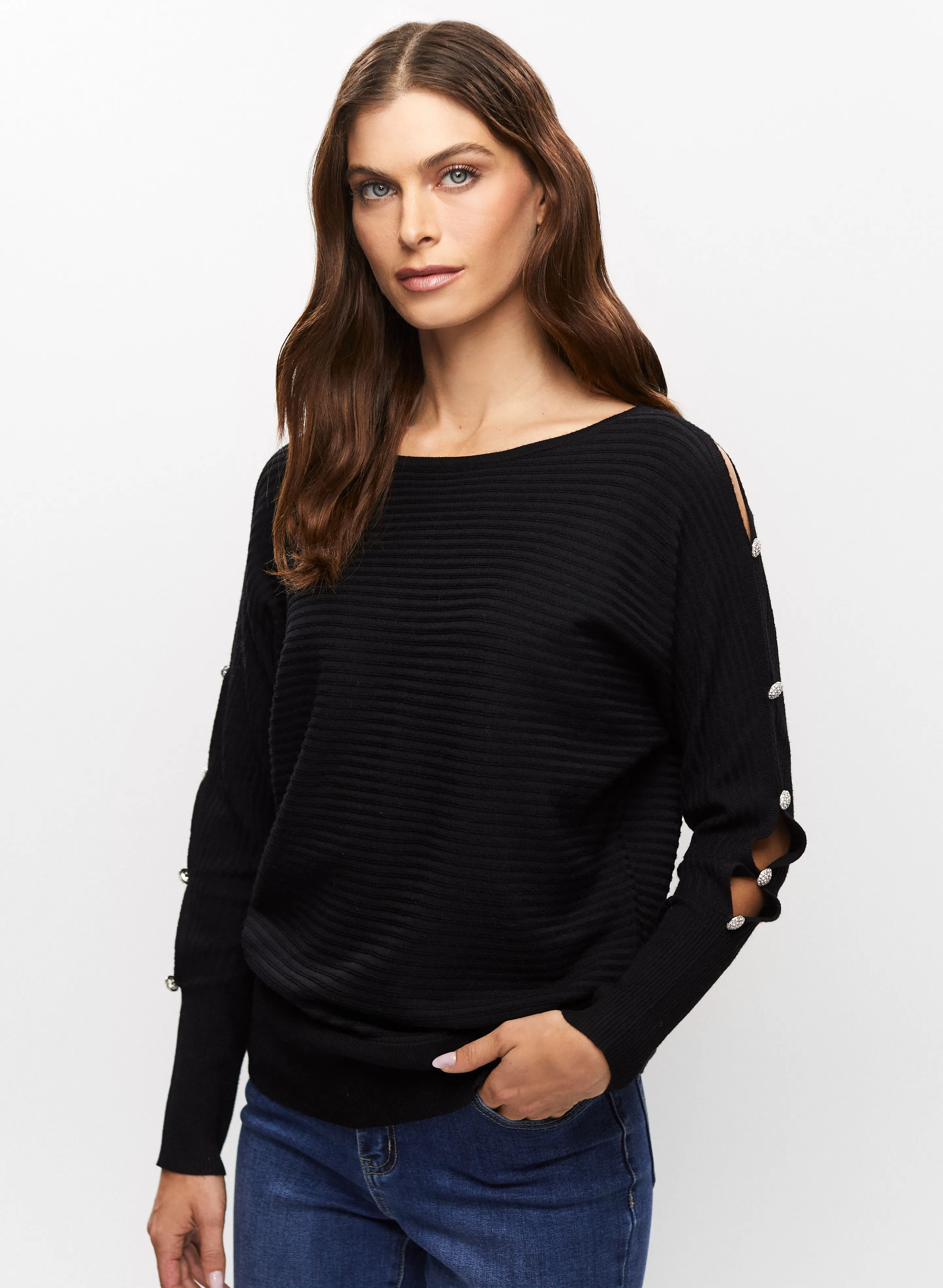 Cutout Sleeve Button Detail Sweater