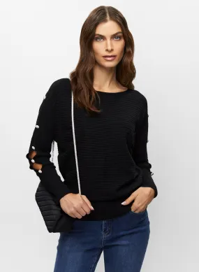 Cutout Sleeve Button Detail Sweater