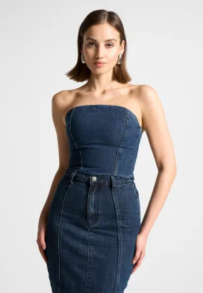 Denim Bandeau Corset Top - Indigo