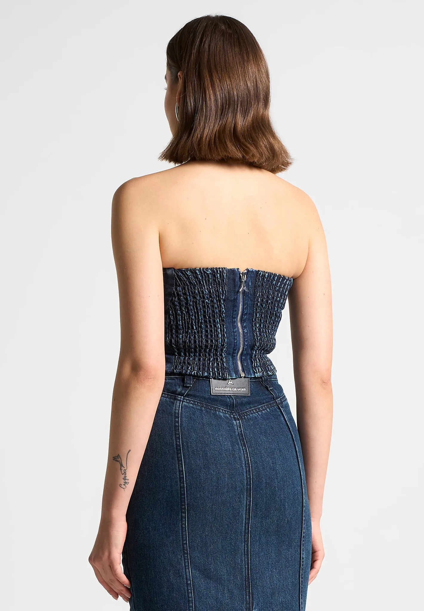 Denim Bandeau Corset Top - Indigo