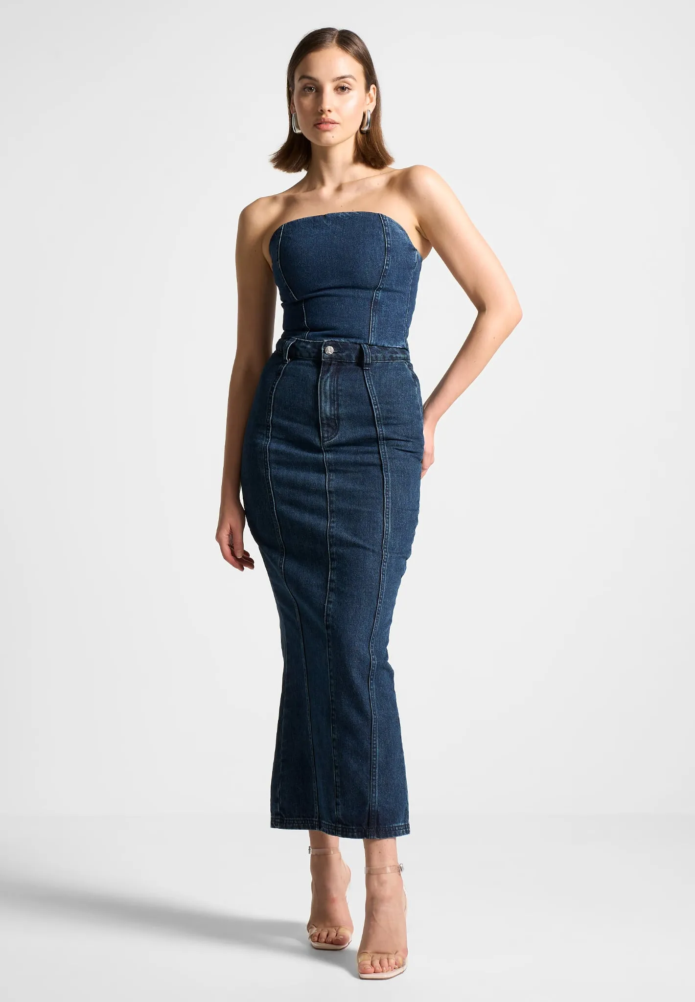 Denim Bandeau Corset Top - Indigo