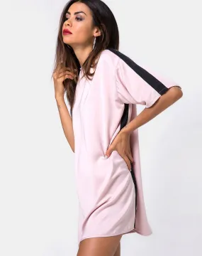 Dore T-Shirt Dress in Blush with Black Stripe