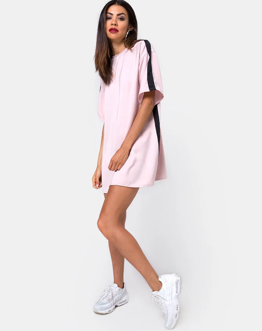 Dore T-Shirt Dress in Blush with Black Stripe