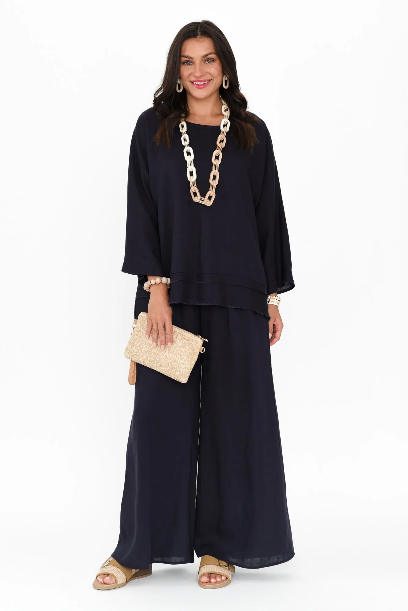 Emeline Navy Wide Leg Pants