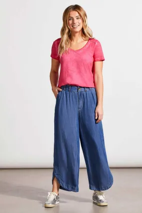 FLOWY PLEATED PANT WITH TULIP HEM-Dk. chambray