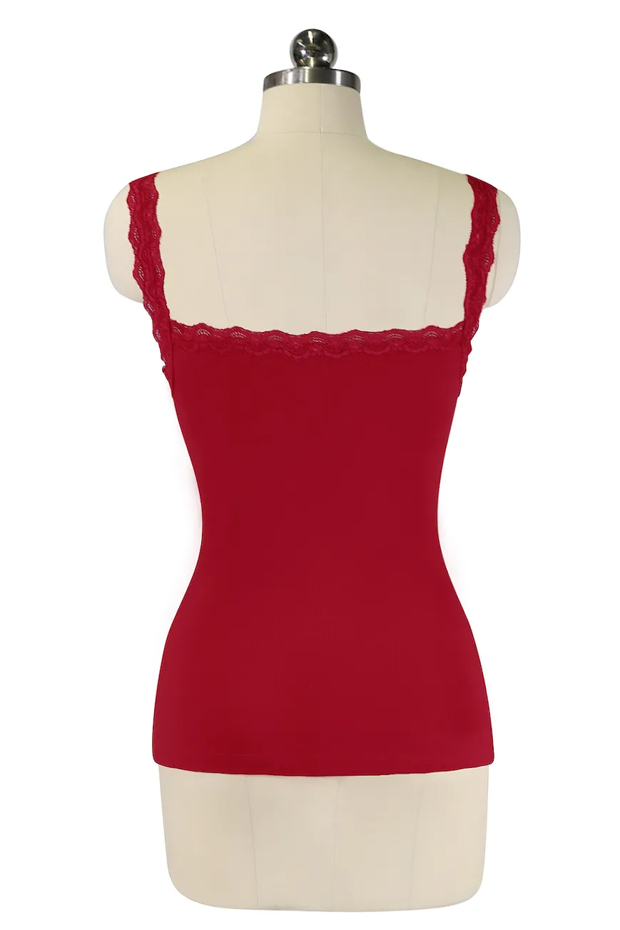 Follies D'Amour Lace Trim Singlet (Red)