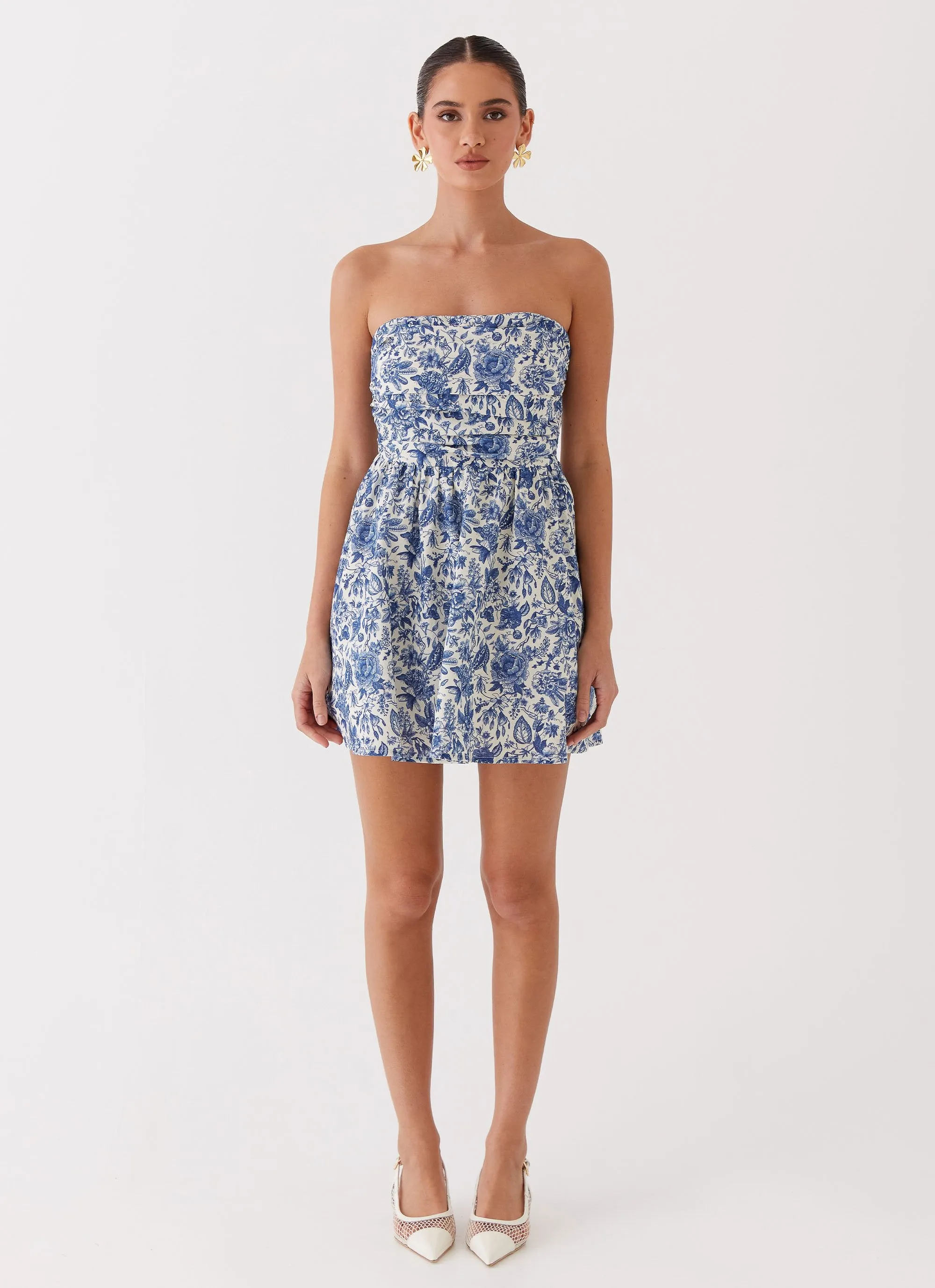 Forget Me Not Linen Mini Dress - Blue Paisley